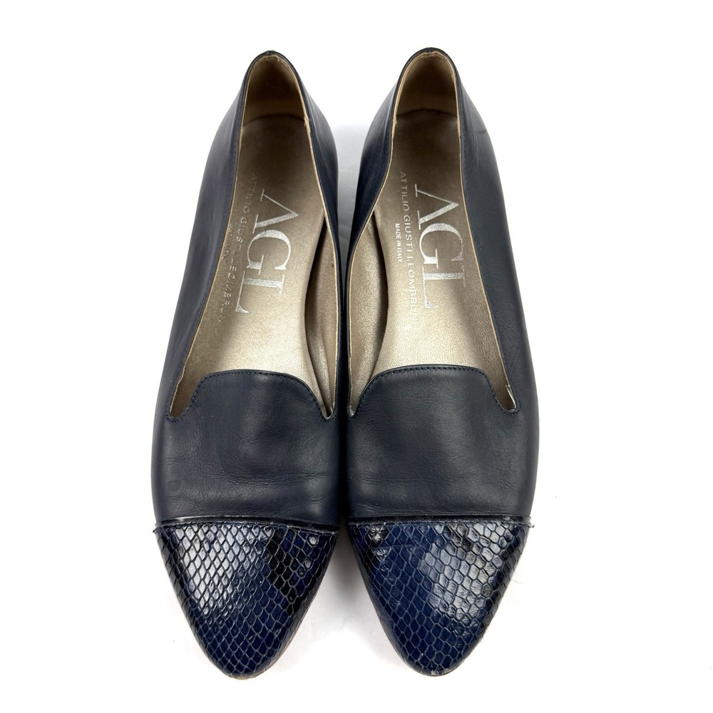 AGL Flats 38.5 Blue Leather Snakeskin Cap Toe Shoes Attilio Giusti Leombruni 8.5